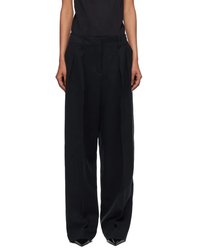 FRANKIE Shop Black Daytona Pleated Linen Trousers 100