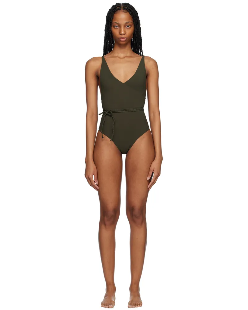 Totême Khaki Wrap One-Piece Swimsuit 639