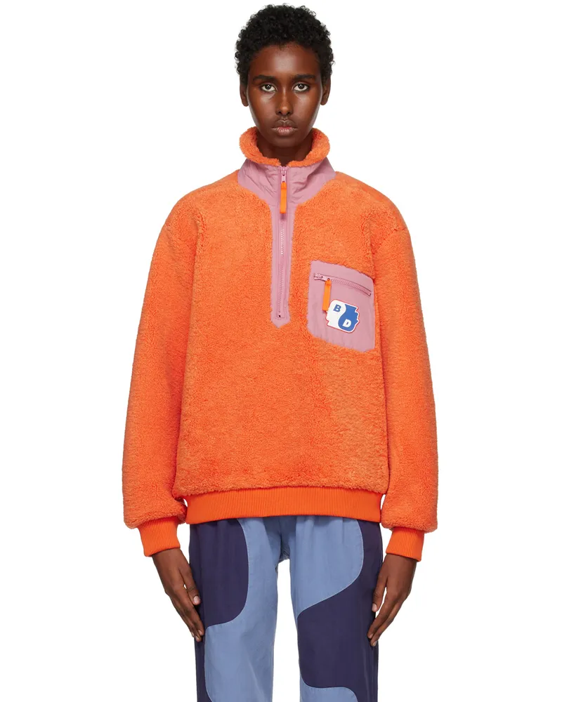 Brain Dead Orange Paneled Zip Sweater Orange