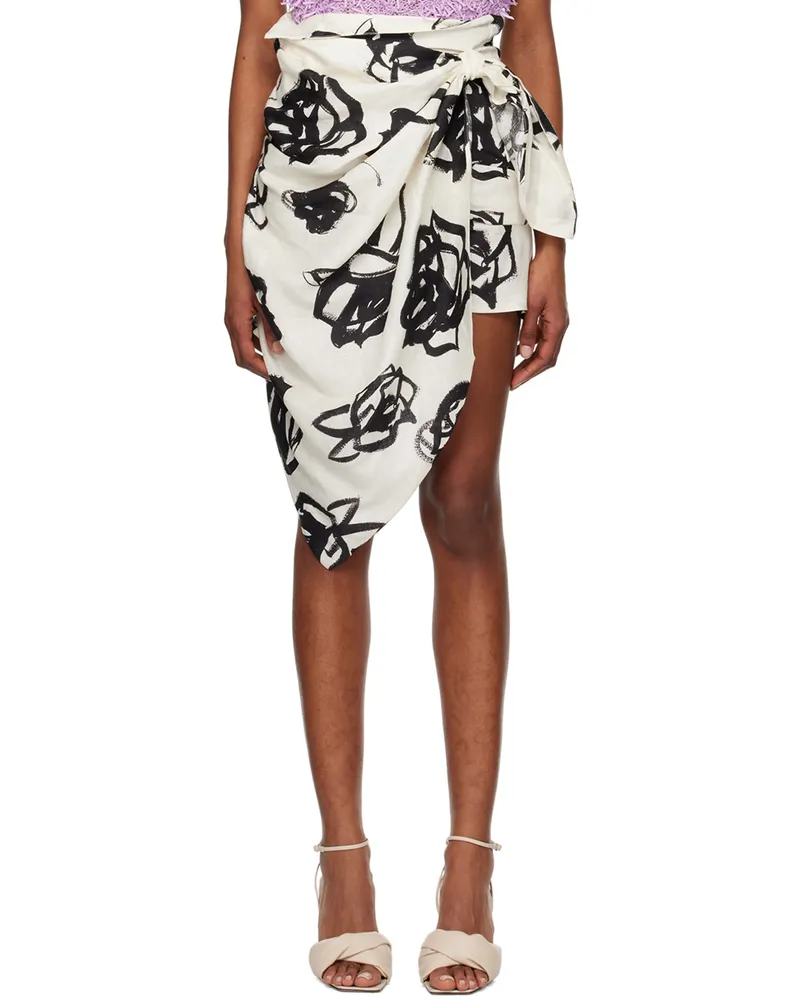 MSGM Off-White & Black Rose Brushstroke Miniskirt 99