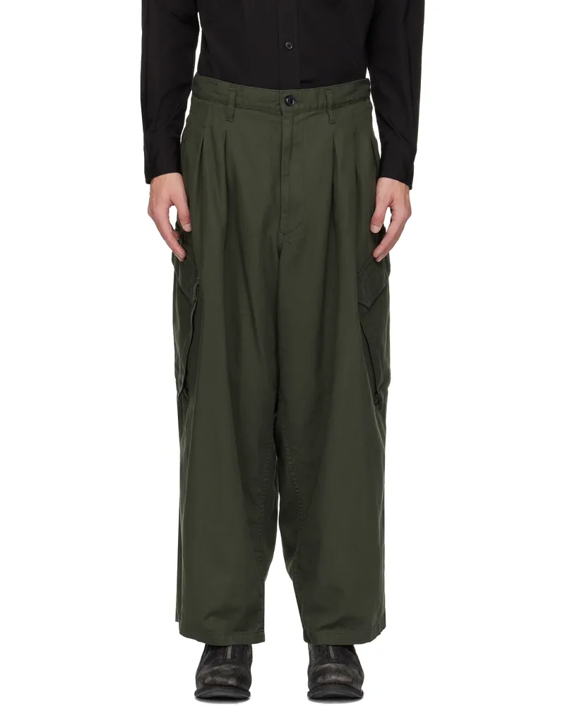 Yohji Yamamoto Khaki BS Herringbone 12Tuck Cargo Pants 2