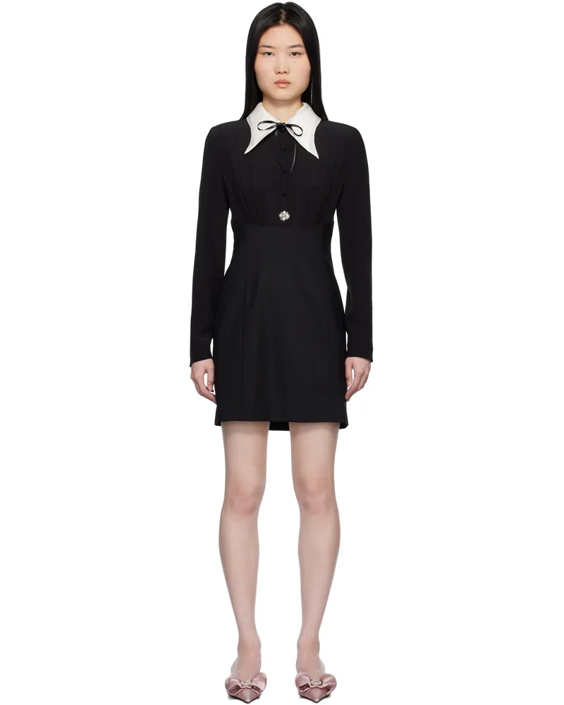 Versace Black Contrast-Collar Silk Crêpe Minidress 1b000