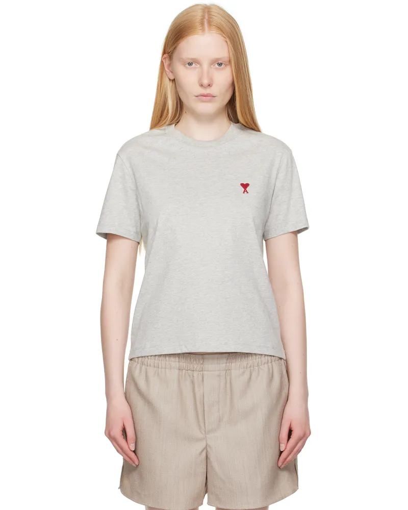 AMI Paris Gray Cotton Ami de Coeur T-shirt Heather