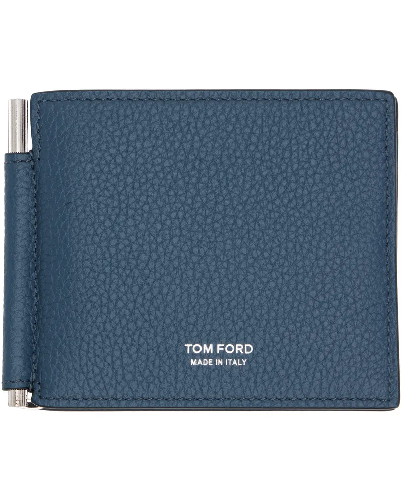 Tom Ford Blue Grain Leather Money Clip Wallet 1l059indigo