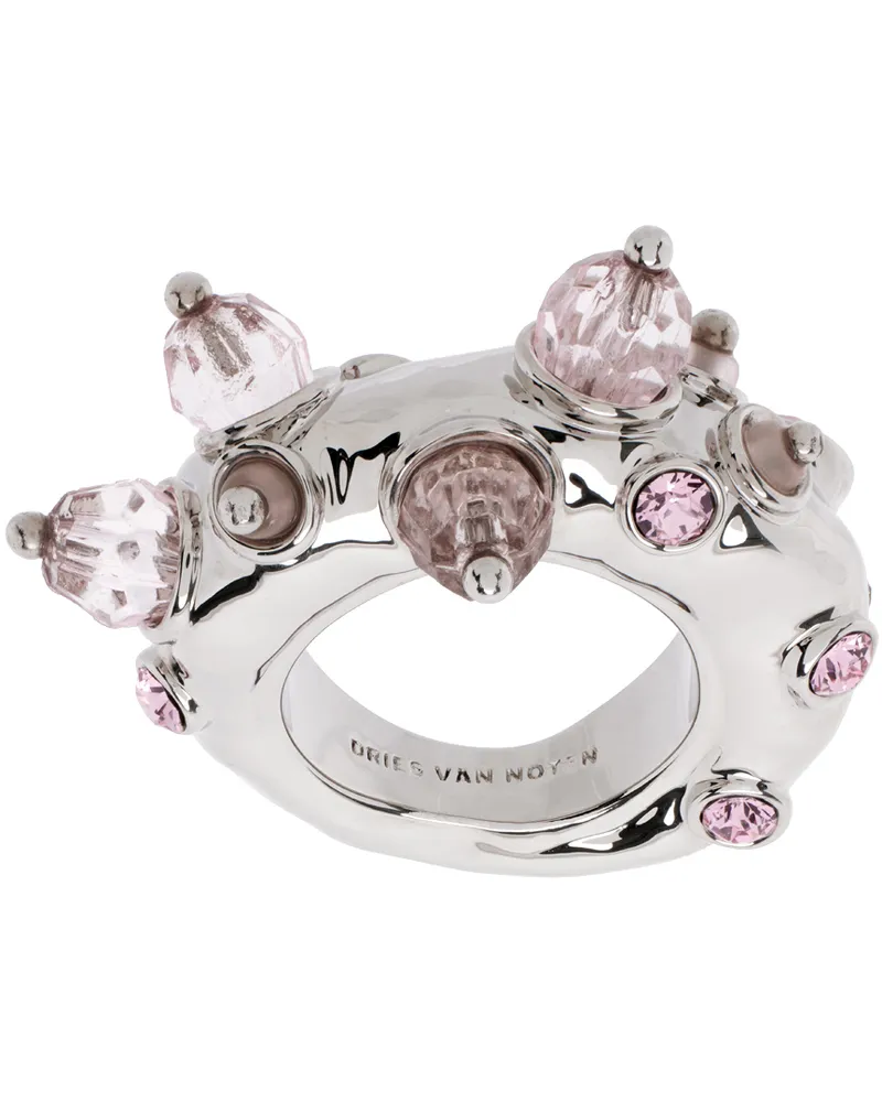 Dries van Noten Silver & Pink Beaded Ring 305