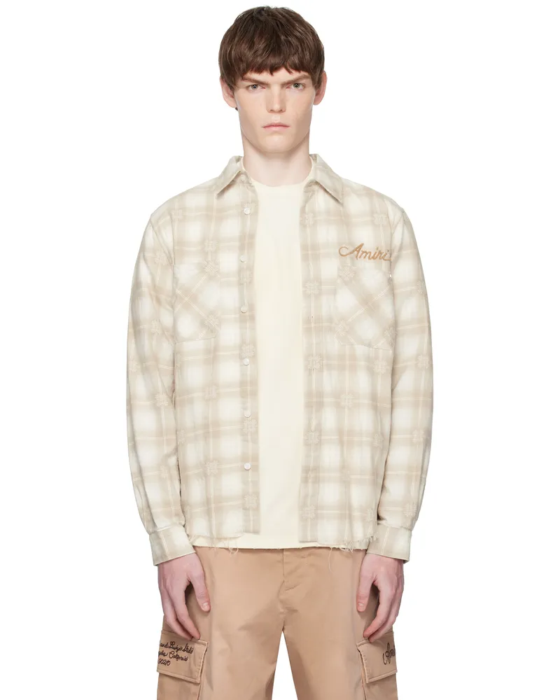 Amiri Beige Bleach Bandana Patch Flannel Shirt Light