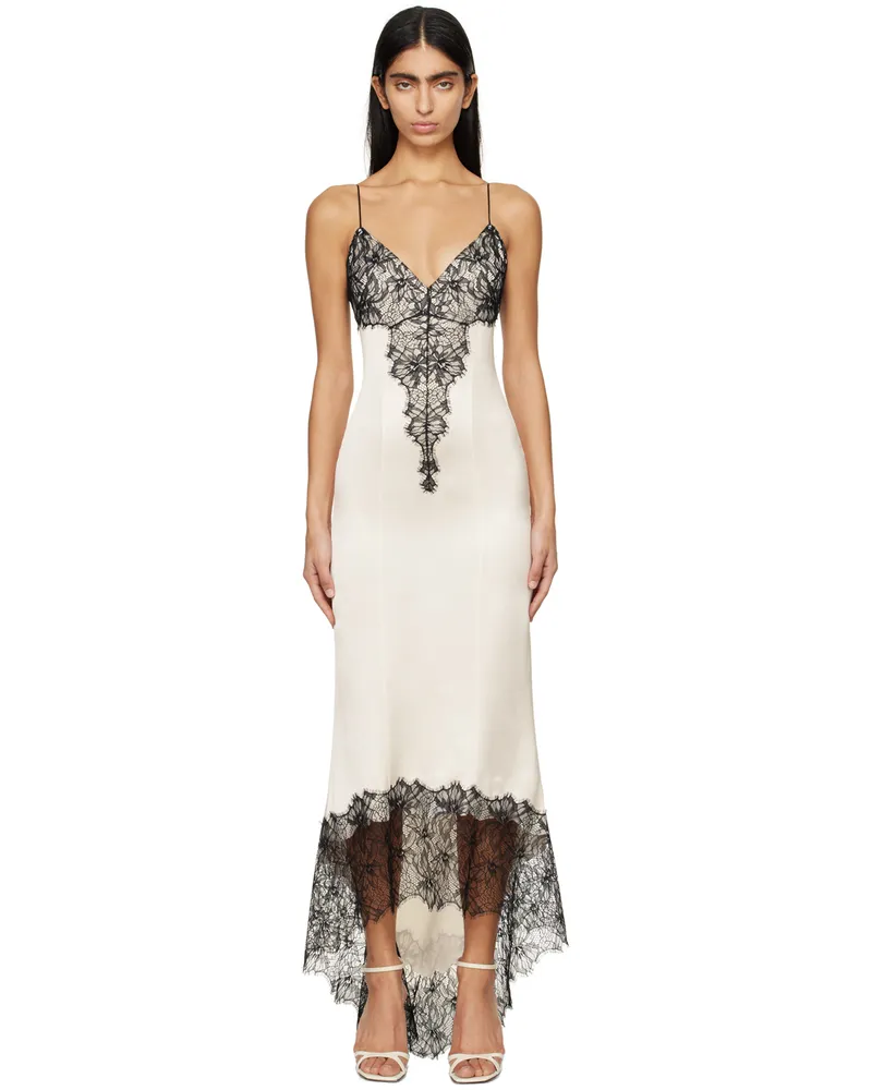 Balmain Off-White & Black Lace Midi Dress 0as
