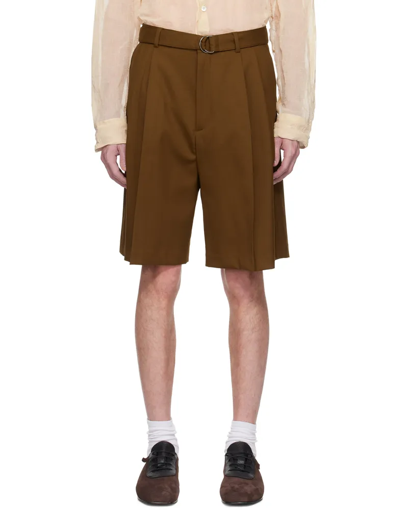 CMMN SWDN SSENSE Exclusive Brown Marshall Pleated Shorts Brown