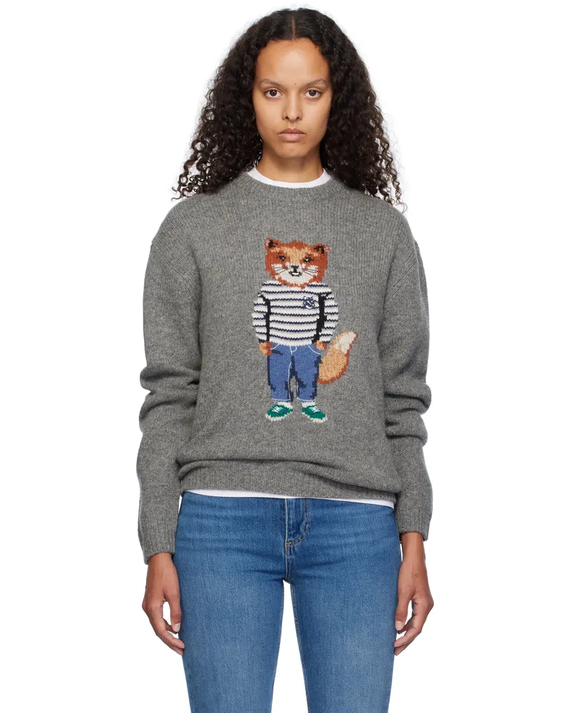 Kitsuné Gray Dressed Fox Intarsia Sweater H131