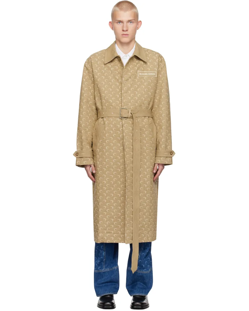 Marine Serre Beige Moon Jacquard Twill Trench Coat Bg50