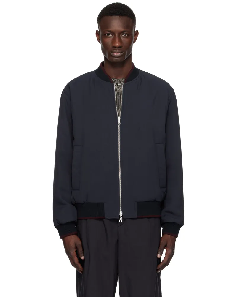 Dries van Noten Navy Jacquard Reversible Bomber Jacket 509