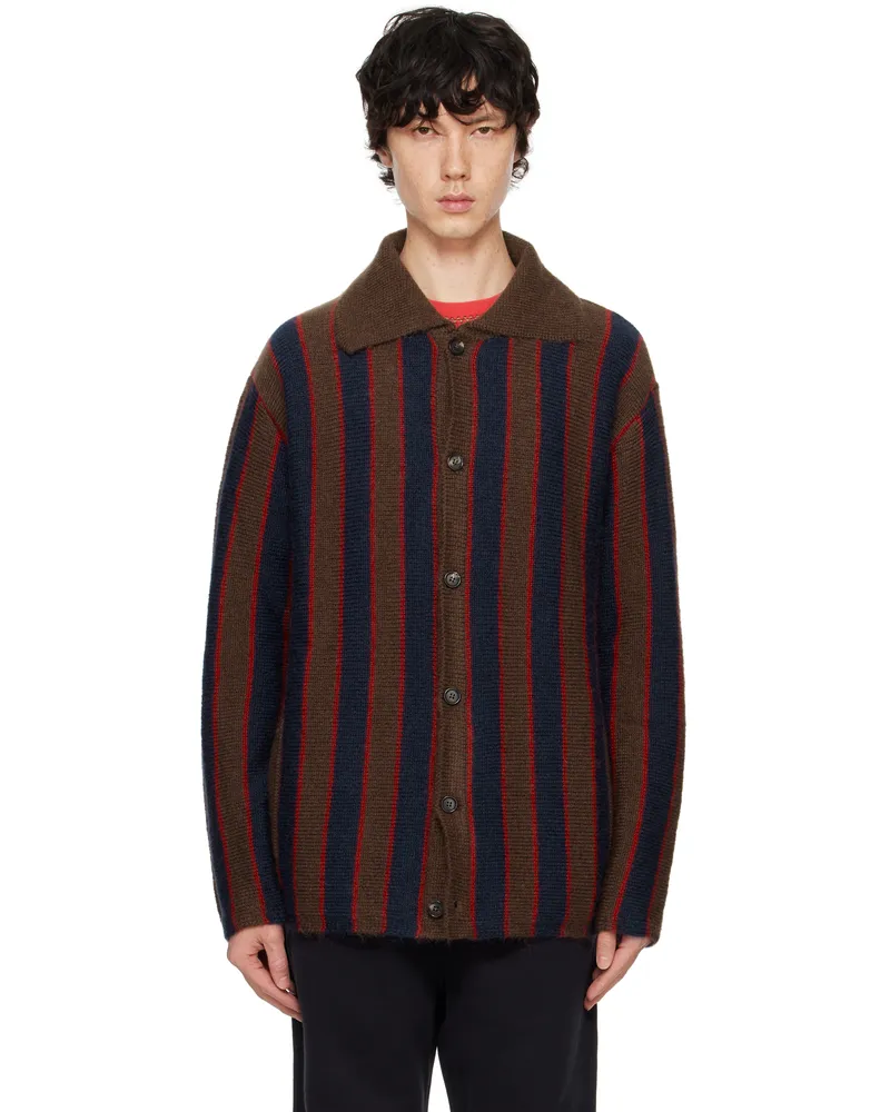 BODE Navy & Brown Mohair Stripe Cardigan Nabrn