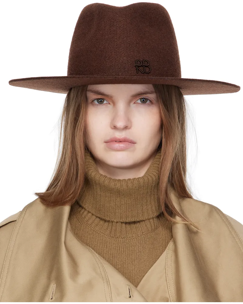 RUSLAN BAGINSKIY Brown Monogram-Embellished Fedora Brown