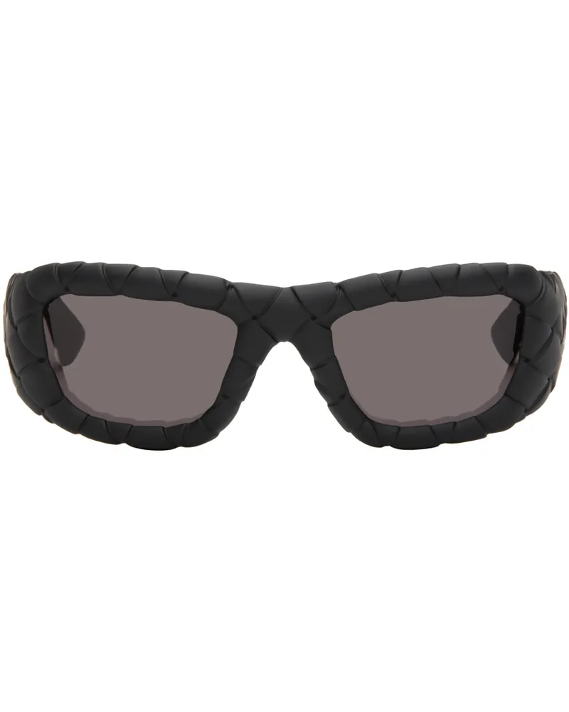 Bottega Veneta Black Intrecciato Rectangular Sunglasses Black-black-grey