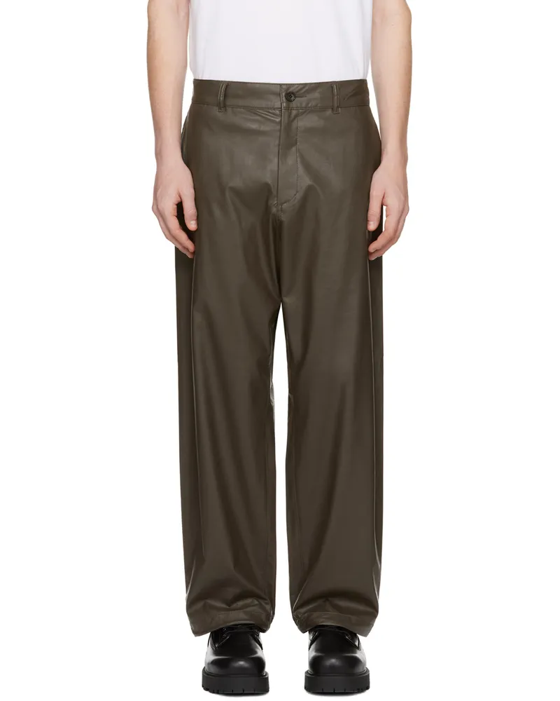 N.HOOLYWOOD Brown Wide Faux-Leather Trousers Brown