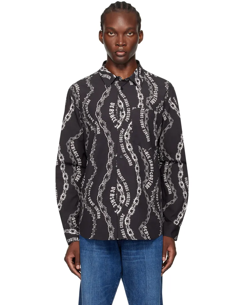 Versace Jeans Black Chain Couture Long Sleeve Shirt E899-black