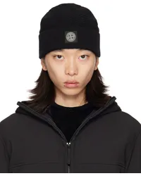 Stone Island Black Knitted Badge Beanie Vblack