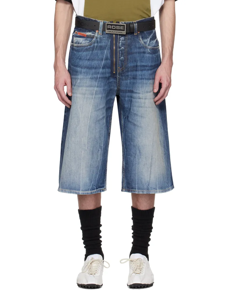 Martine Rose Blue Zip Denim Shorts Blue