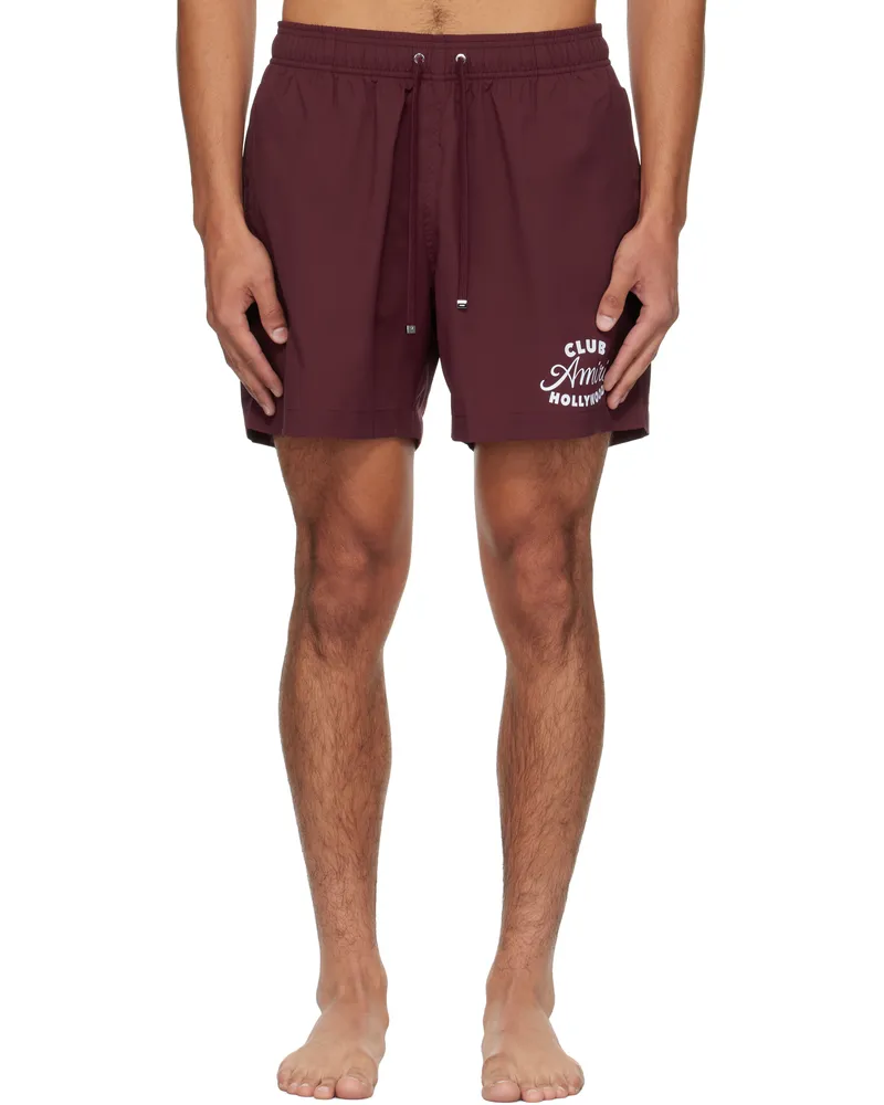 Amiri Burgundy 'Club Amiri' Swim Shorts Wine