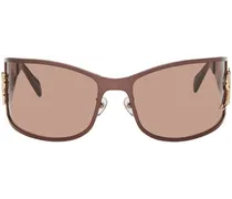Brown Metal Wraparound Sunglasses