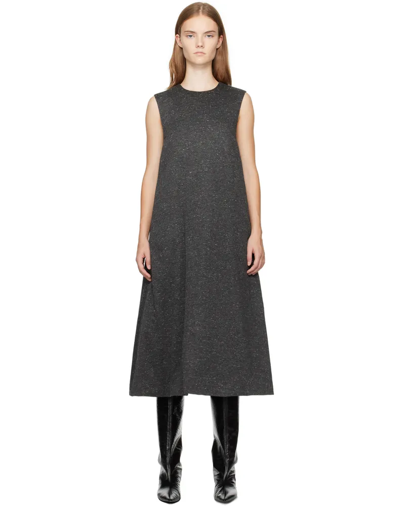 UMBER POSTPAST Gray Viscose Jersey Insulated Midi Dress Grey