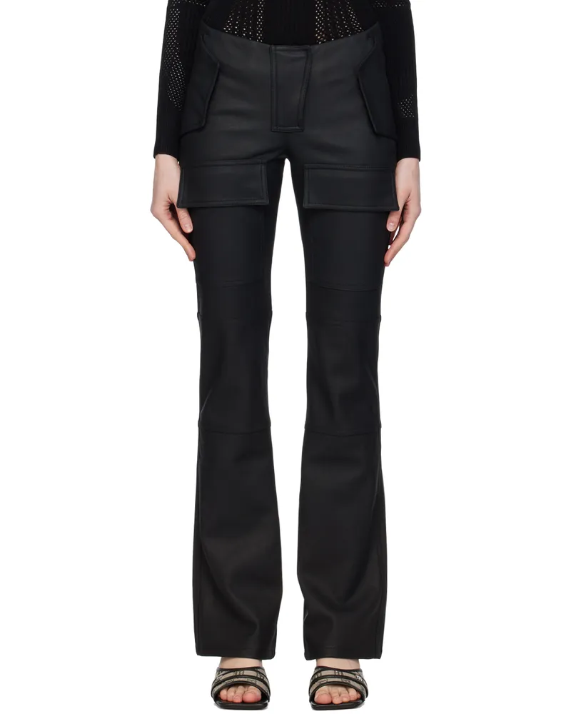 MISBHV Black Moto Faux-Leather Trousers Faded