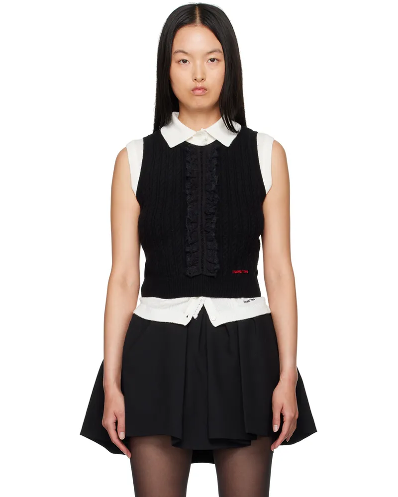 SHUSHU/TONG Black Ruffle Tank Top Ba100