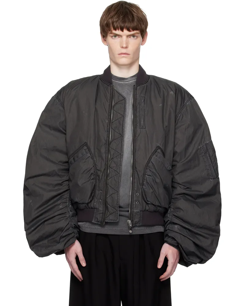 WE 11 DONE Black Washed Nylon Bomber Jacket Black
