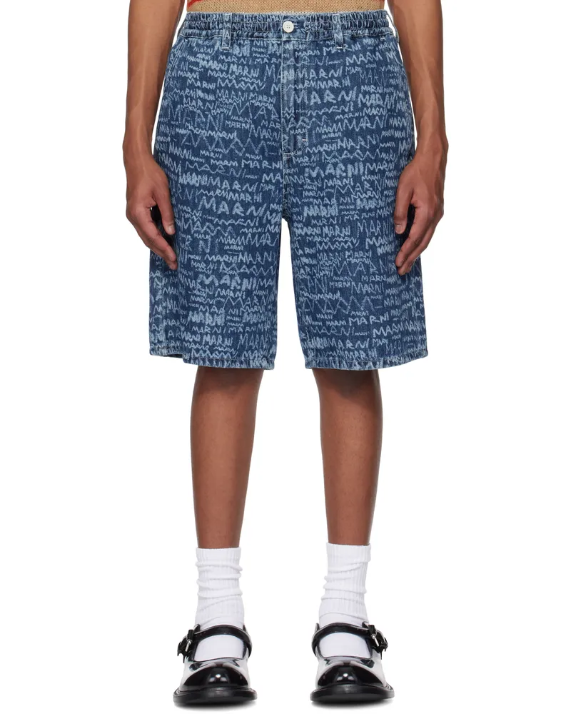 Marni Blue Bleached Lasered Denim Shorts Lob95