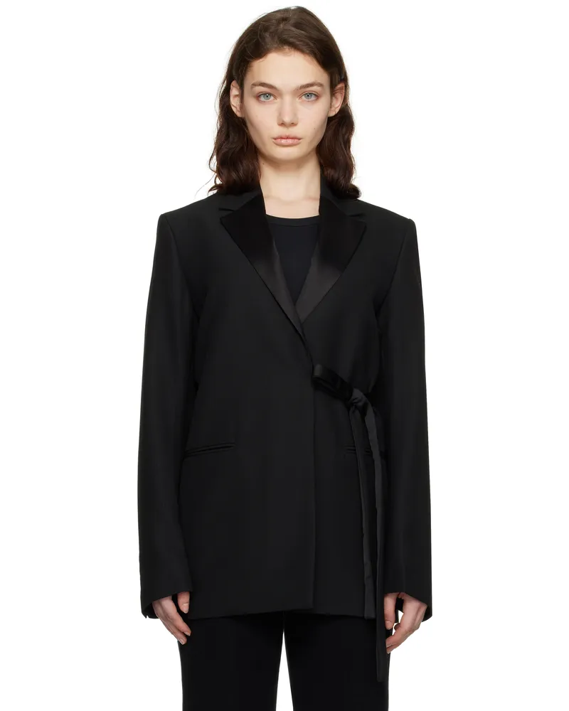 Totême Black Satin-Lapel Wrap Blazer Black