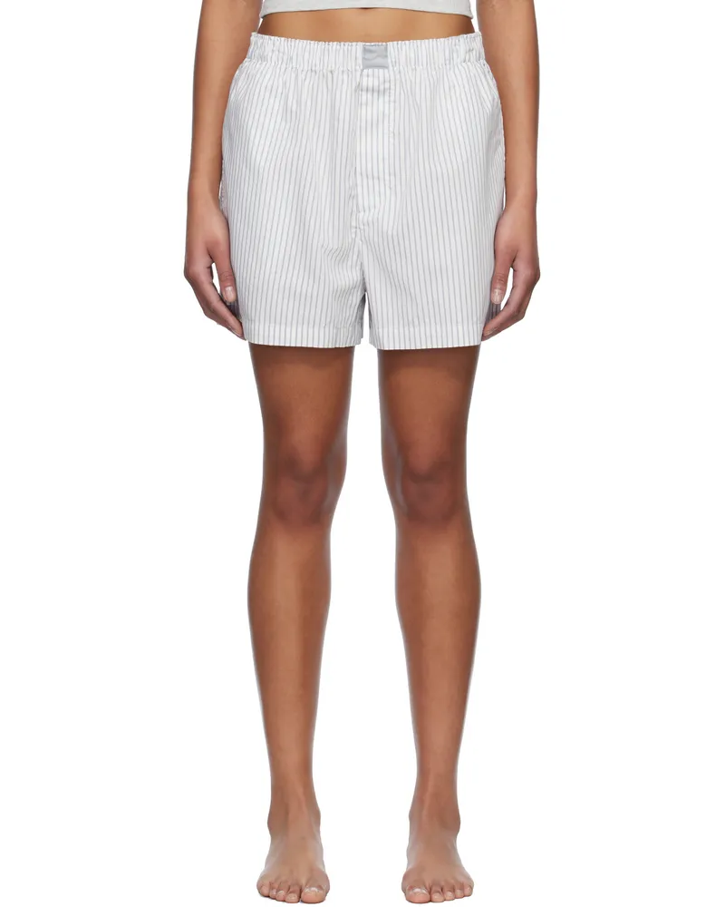 SKIMS White & Blue Cotton Poplin Boxers Zen