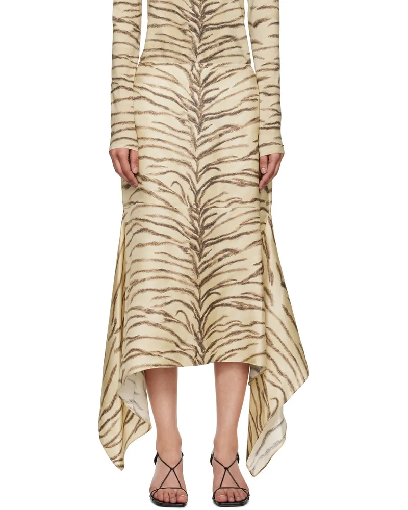 Stella McCartney Beige Tiger Print Midi Skirt 9500