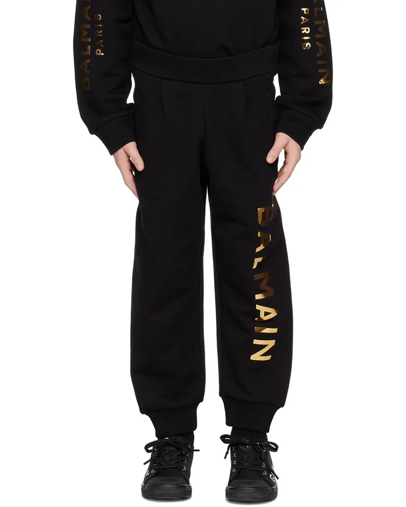 Balmain Kids Black Bonded Lounge Pants 930or