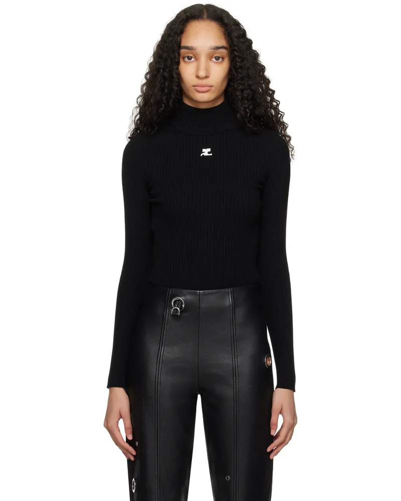 Courrèges Black Reedition Rib Knit Mock Neck Sweater 9999