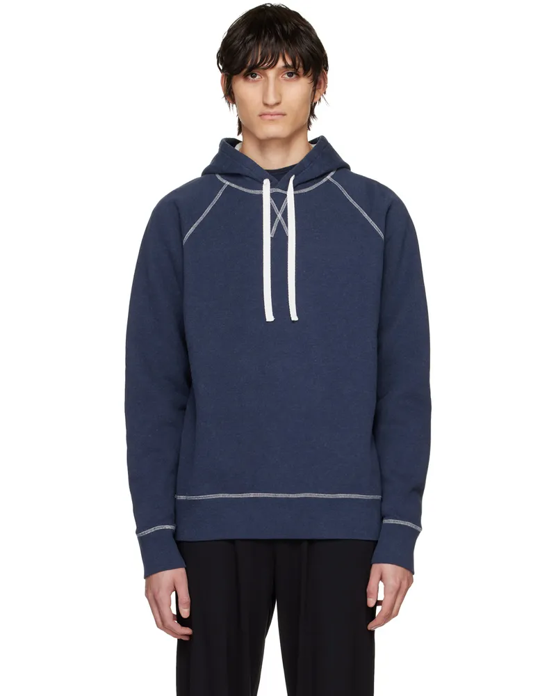 Sunspel Navy Fleeceback Hoodie Buag5