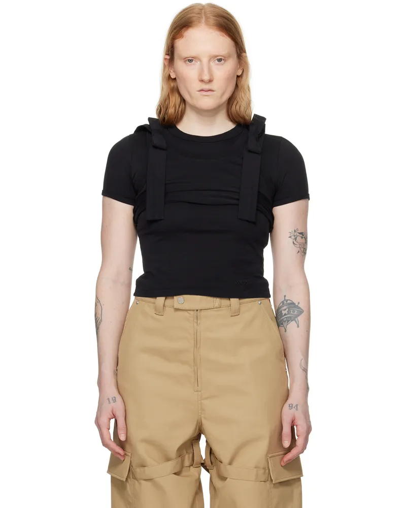 AMBUSH Black Double Layer Ribbon T-Shirt Black