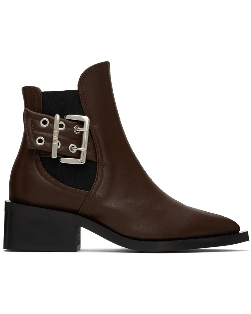 Ganni Brown Feminine Buckle Chelsea Boots 890