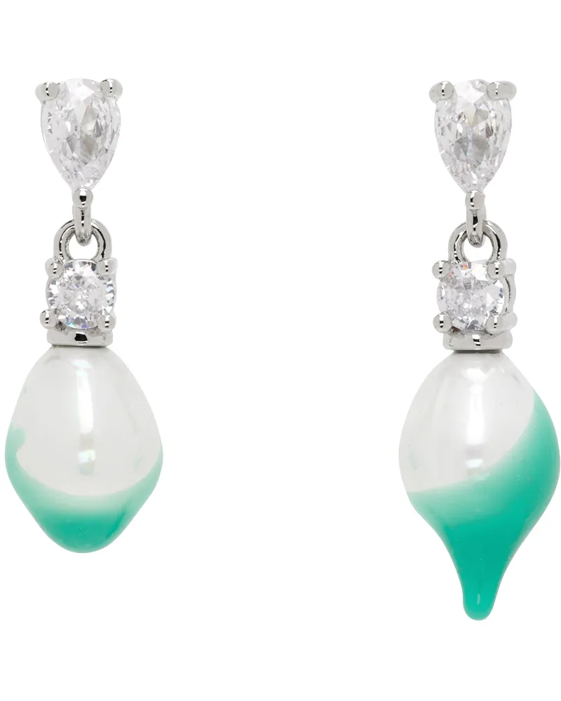 OTTOLINGER Silver & Green Pearl Dip Earrings Green