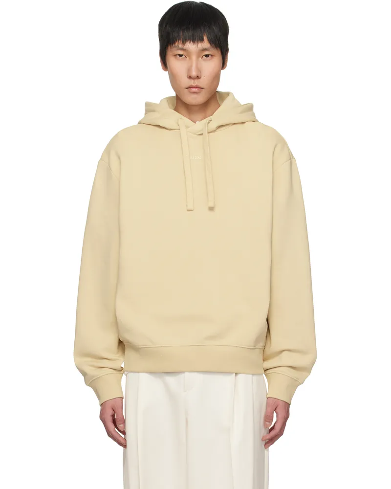 HUGO BOSS Beige Logo Print Cotton-Terry Hoodie 285-open