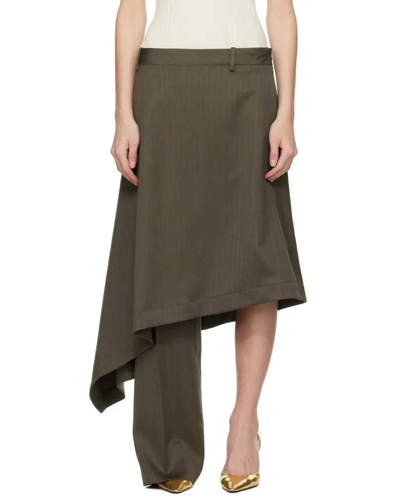 Bottega Veneta Khaki Wool Subtle Stripe Skirt Trousers 3541