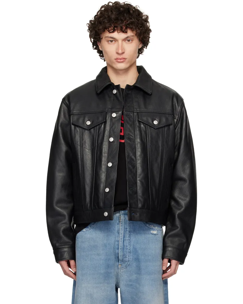 1017 ALYX 9SM Black Grain Leather Trucker Jacket Black