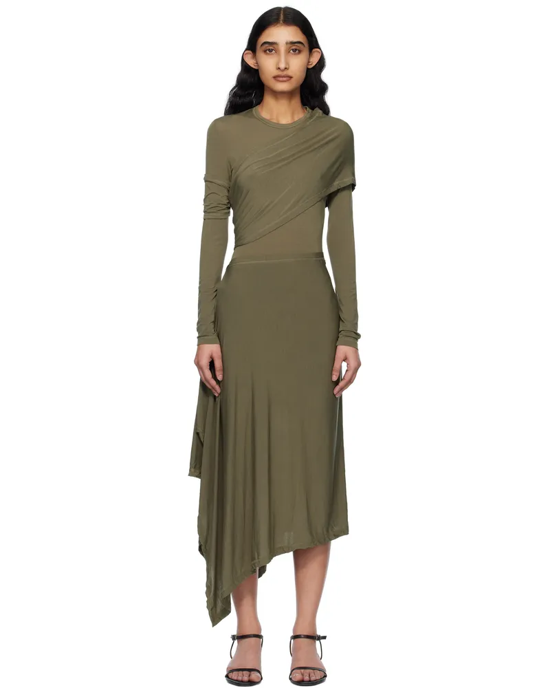 Helmut Lang Khaki Protection Midi Dress Olive