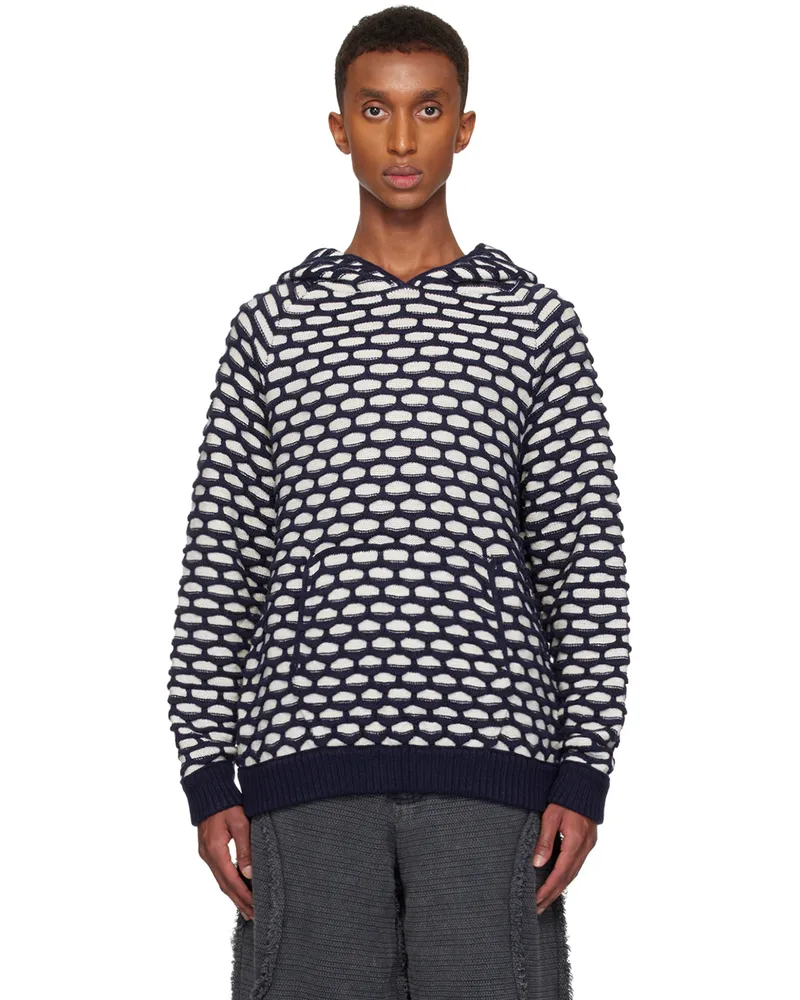 Isa Boulder Blue & White Hexagon Hoodie Bluecomb