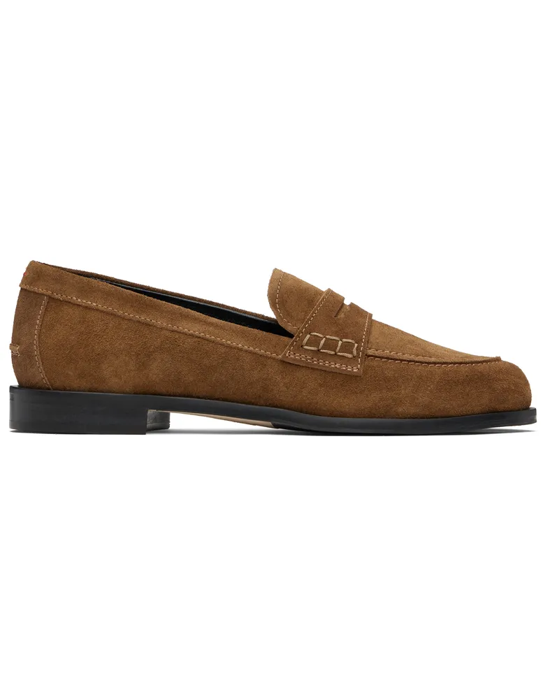 aeyde Tan Oscar Suede Loafers Tobacco