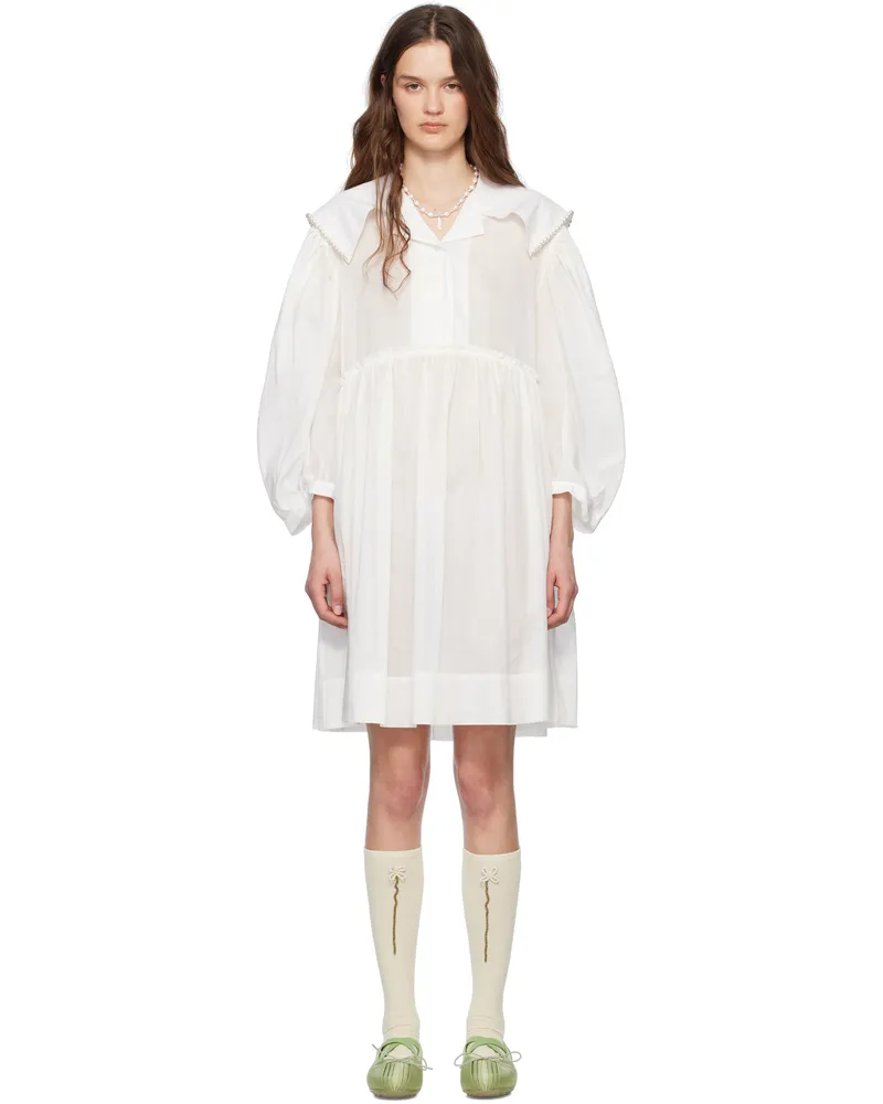 Simone Rocha White Beaded Sailor Collar Shirt Minidress White