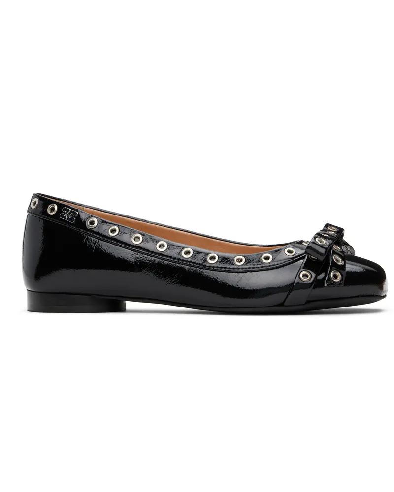 Ganni Black Eyelet Bow Ballerina Flats 099