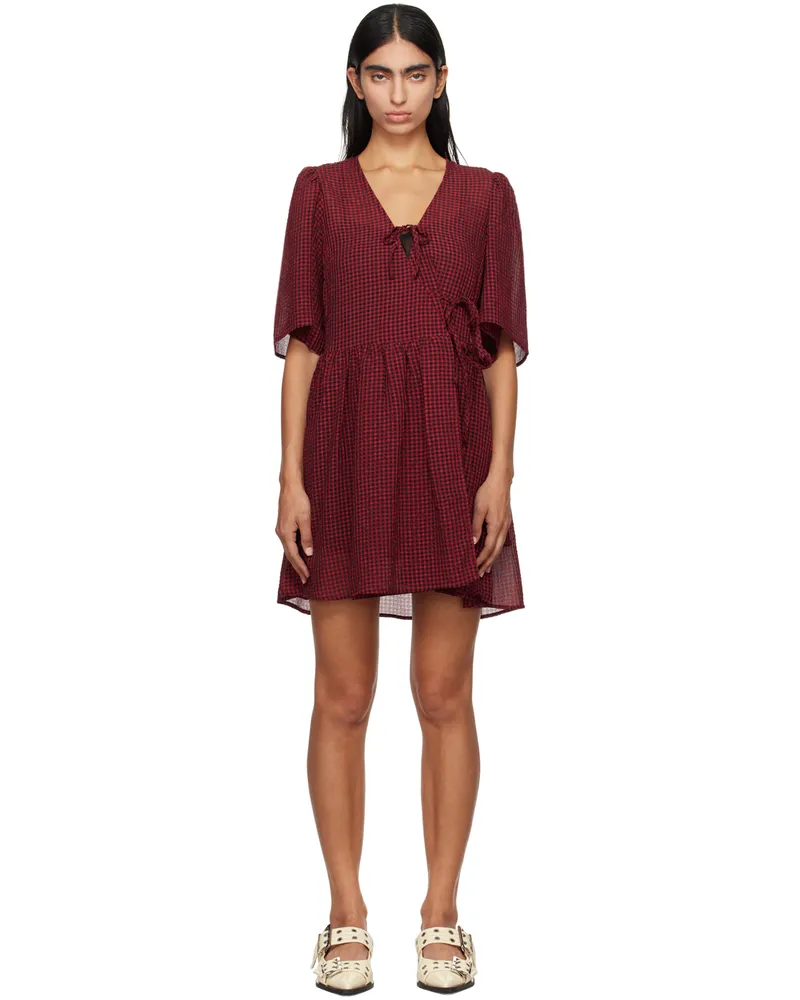 Ganni Red & Black Tie String Wrap Minidress 047