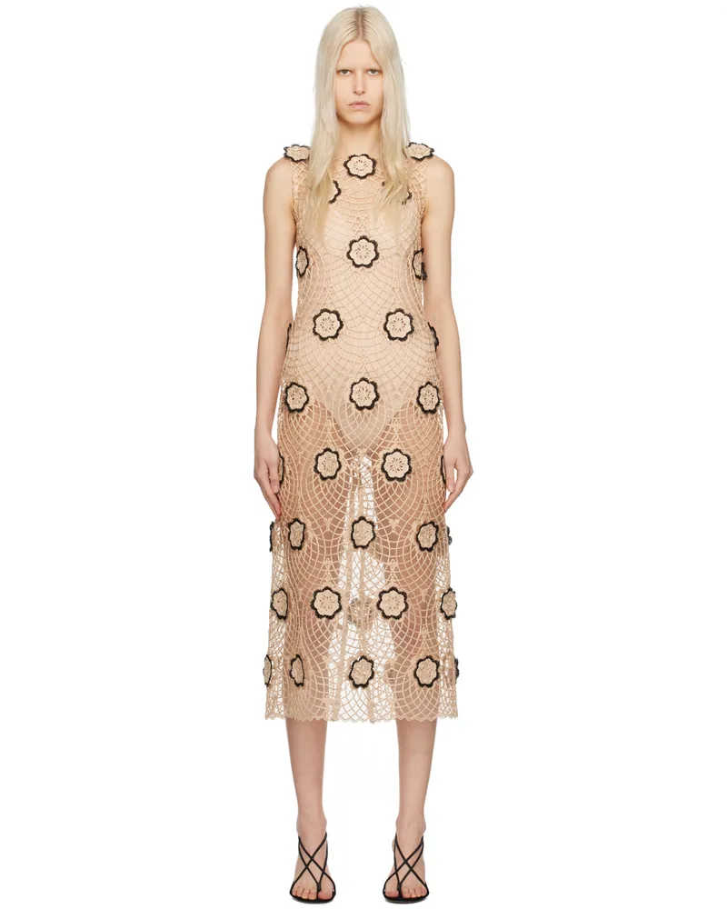 Beaufille Beige & Black Zelle Midi Dress Natural