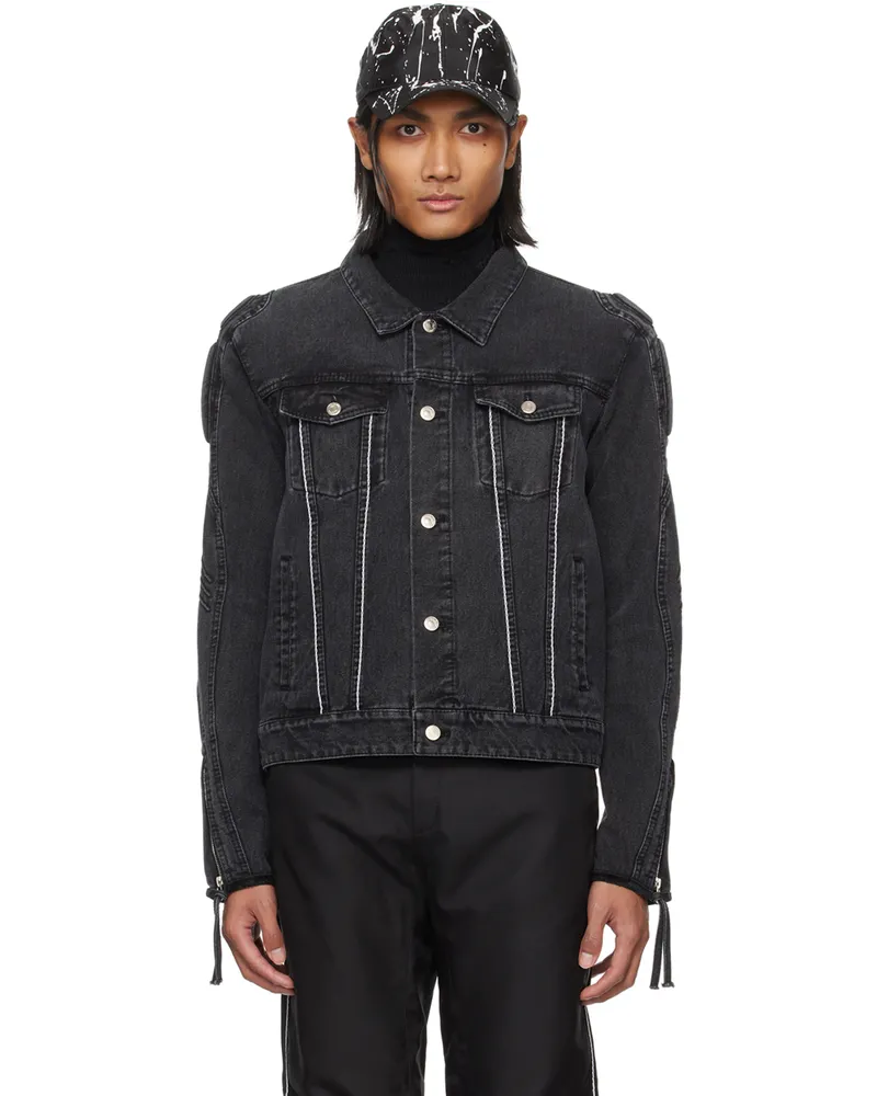 Kanghyuk Black Lock Stitched Denim Jacket Black