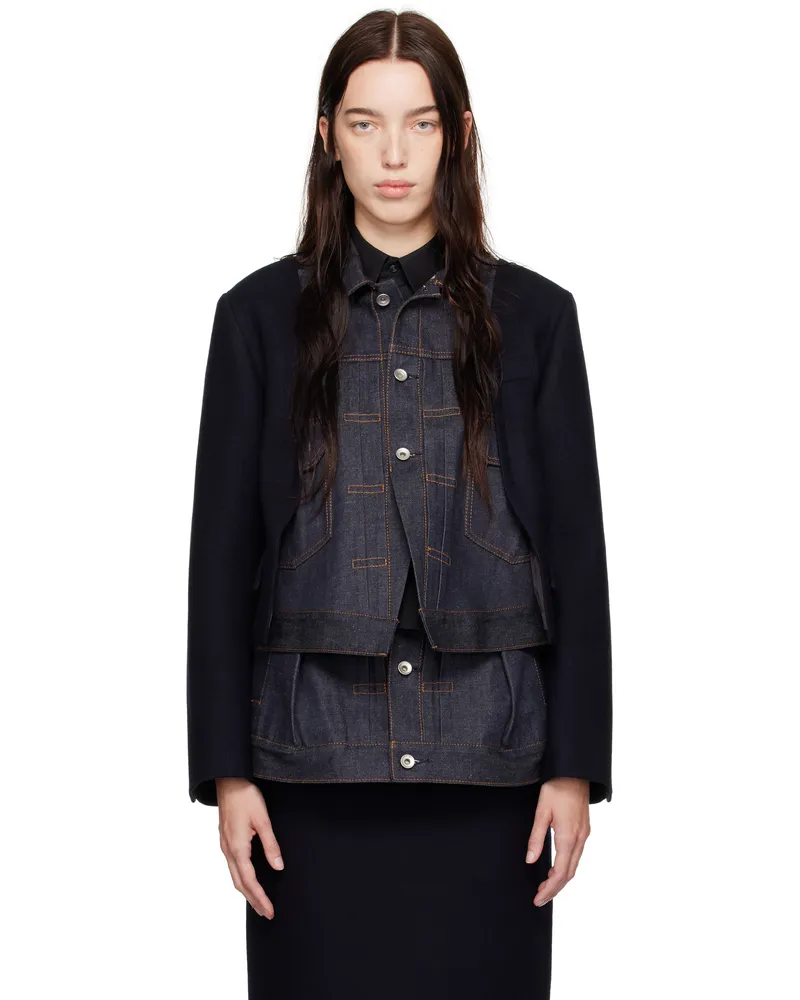 Sacai Navy Wool Melton & Denim Jacket 499